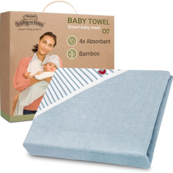BabyToLove Bambusový uterák s kapucňou pre bábätká a deti – modré pruhy