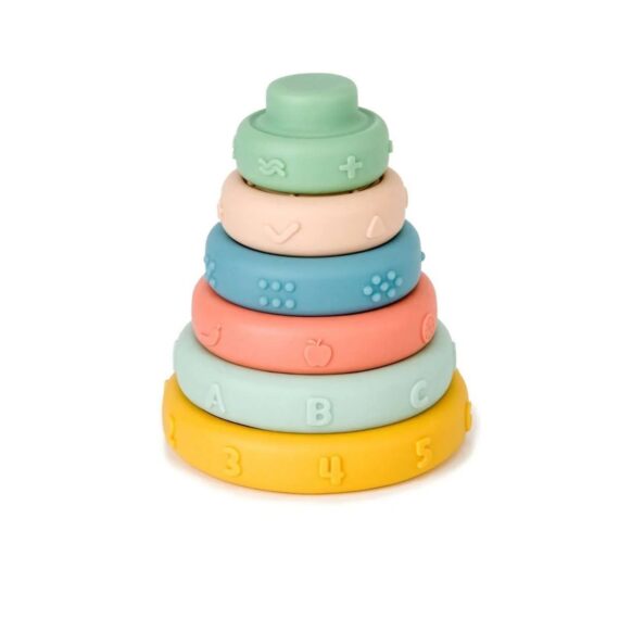 BabyToLove Stack and Learn Mäkké senzorické krúžky-edukačná skladacia pyramída pre bábätká
