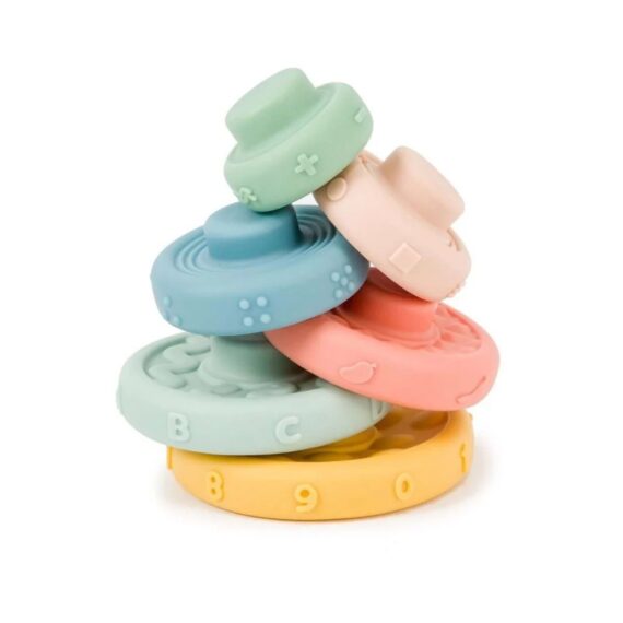 BabyToLove Stack and Learn Mäkké senzorické krúžky-edukačná skladacia pyramída pre bábätká