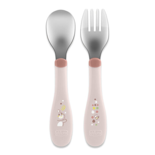 CHICCO Príbor detský z nerezovej oceli pink 18m+