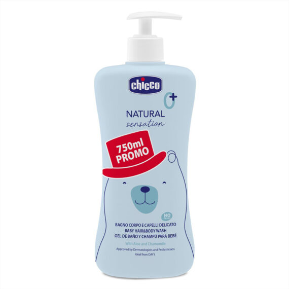 CHICCO Šampón na vlasy a telo Natural Sensation s aloe a kamilkou 750 ml, 0m+
