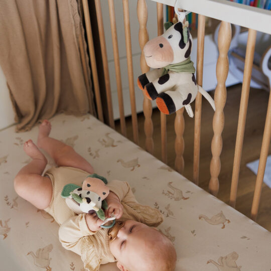 BABYONO Hračka hudobná na C-krúžku Cow Bingo 0m+