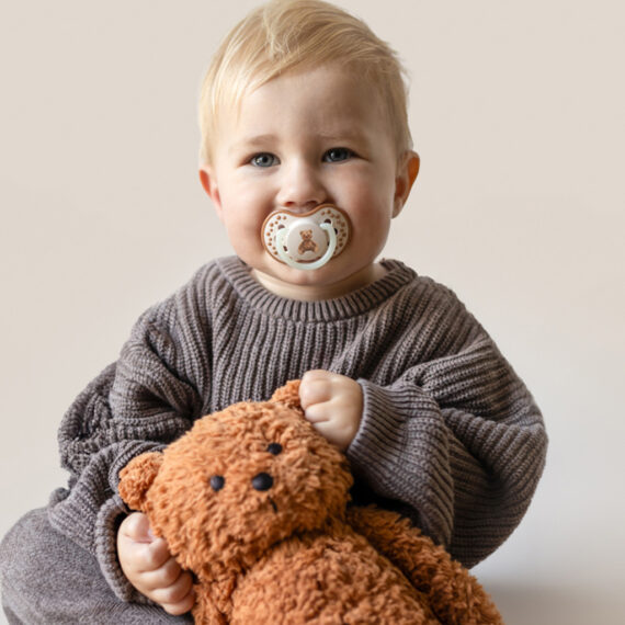 LOVI Cumlík svietiaci silikónový dynamický Teddy love 0-6m 2ks