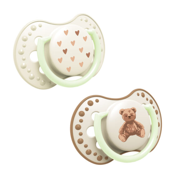 LOVI Cumlík svietiaci silikónový dynamický Teddy love 6-18m 2ks