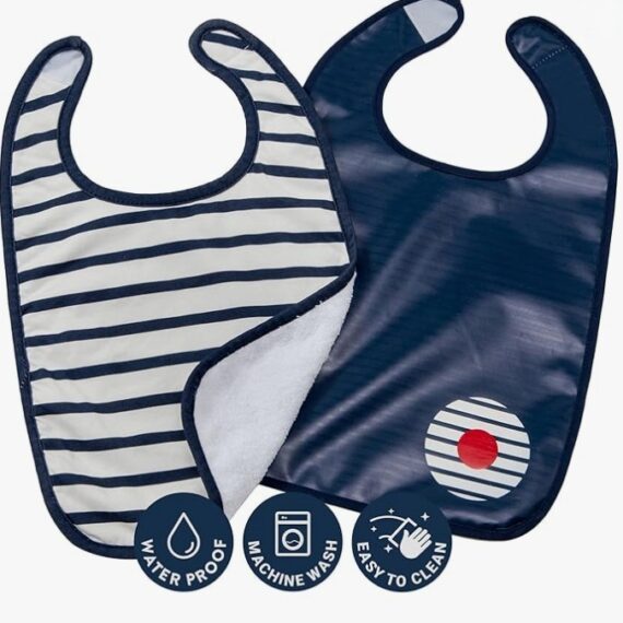 BabyToLove Štýlový podbradník Easy Up Navy Love – Mäkký podbradník, 2ks