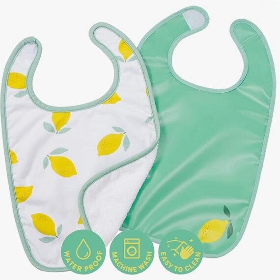 BabyToLove Set podbradníkov – Mäkké nepremokavé podbradníky, Happy Lemon, 2ks