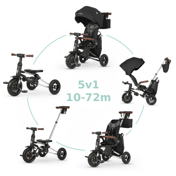 QPLAY Trojkolka Nova Deluxe 5v1 Black, 10-72 mesiacov