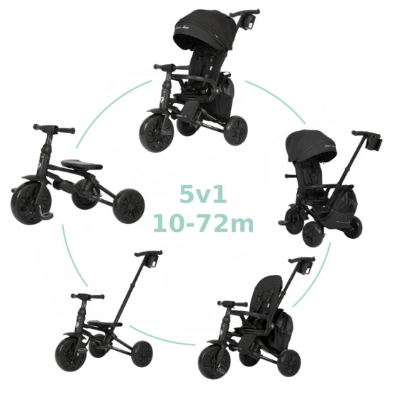 QPLAY Trojkolka Nova Max 5v1 Black, 10-72 mesiacov