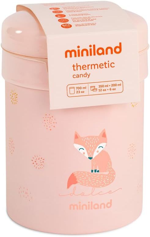 Miniland Dolce Termoska na jedlo s 2 hermetickými nádobami, 700 ml, ružová