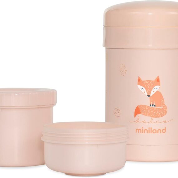 Miniland Dolce Termoska na jedlo s 2 hermetickými nádobami, 700 ml, ružová