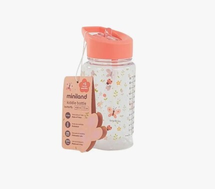 Miniland Kiddie Bottle Explorer – Odolná detská fľaša so slamkou, 450 ml (Tritan), motýľ