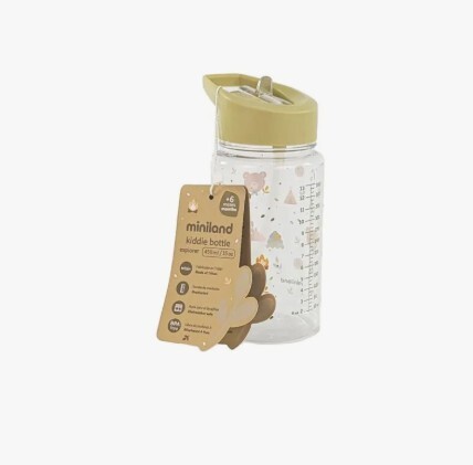 Miniland Kiddie Bottle Explorer – Odolná detská fľaša so slamkou, 450 ml (Tritan), medveď