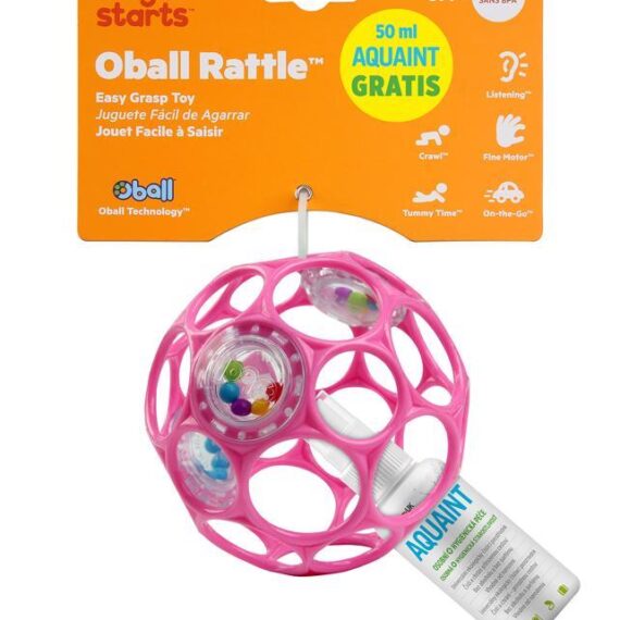 OBALL Hračka Oball RATTLE 10 cm 0m+ dark pink + 50 ml Aquaint