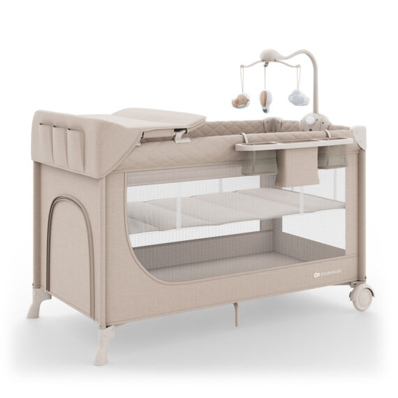 KINDERKRAFT Postieľka cestovná Leody Up Beige s príslušenstvom