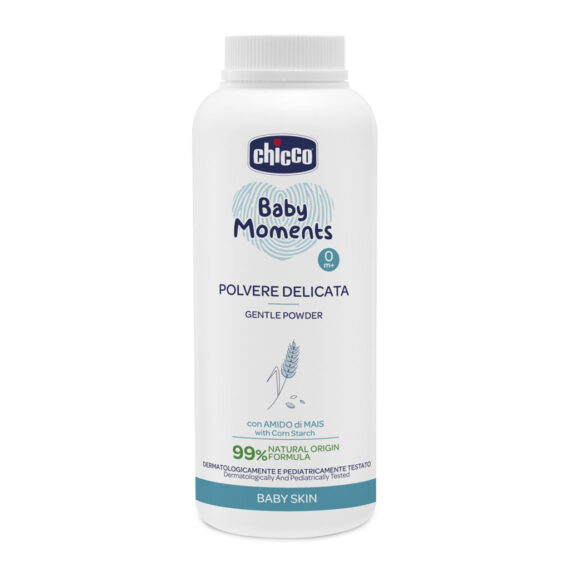 CHICCO Púder detský Baby Moments s kaolínom a kukuričným škrobom 99% prírodných zložiek, 130 g