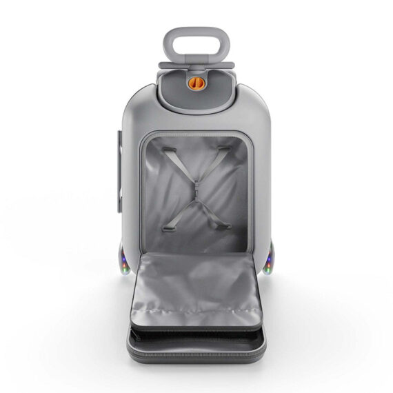 KINDERKRAFT Kufor cestovný so sedákom, nálepkami a držiakom na mobil 2v1 Cabby Grey
