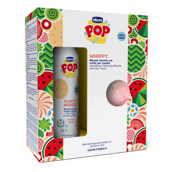 CHICCO Pena na vlasy a telo POP Vanilla Fluffy 200ml s uterákom na vlasy