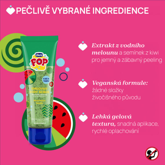 CHICCO Telový peeling Watermelon Smoothy POP pre deti a teenagerov 150ml