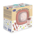 CHICCO Set jedálenský - miska, tanier, fľaša a príbor pink 12m+