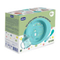 CHICCO Štartovný set - tanier, fľaša a lyžička blue 6m+