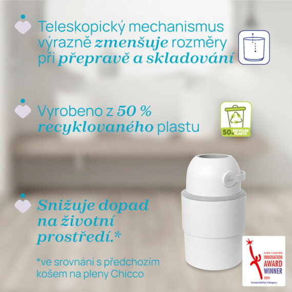 CHICCO Kôš na plienky teleskopický Odour Off na odstránenie zápachu White