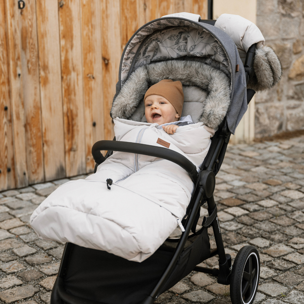 PETITE&MARS Set zimný fusak Arctic 4v1 + rukavice na kočík Furry Rich Brown
