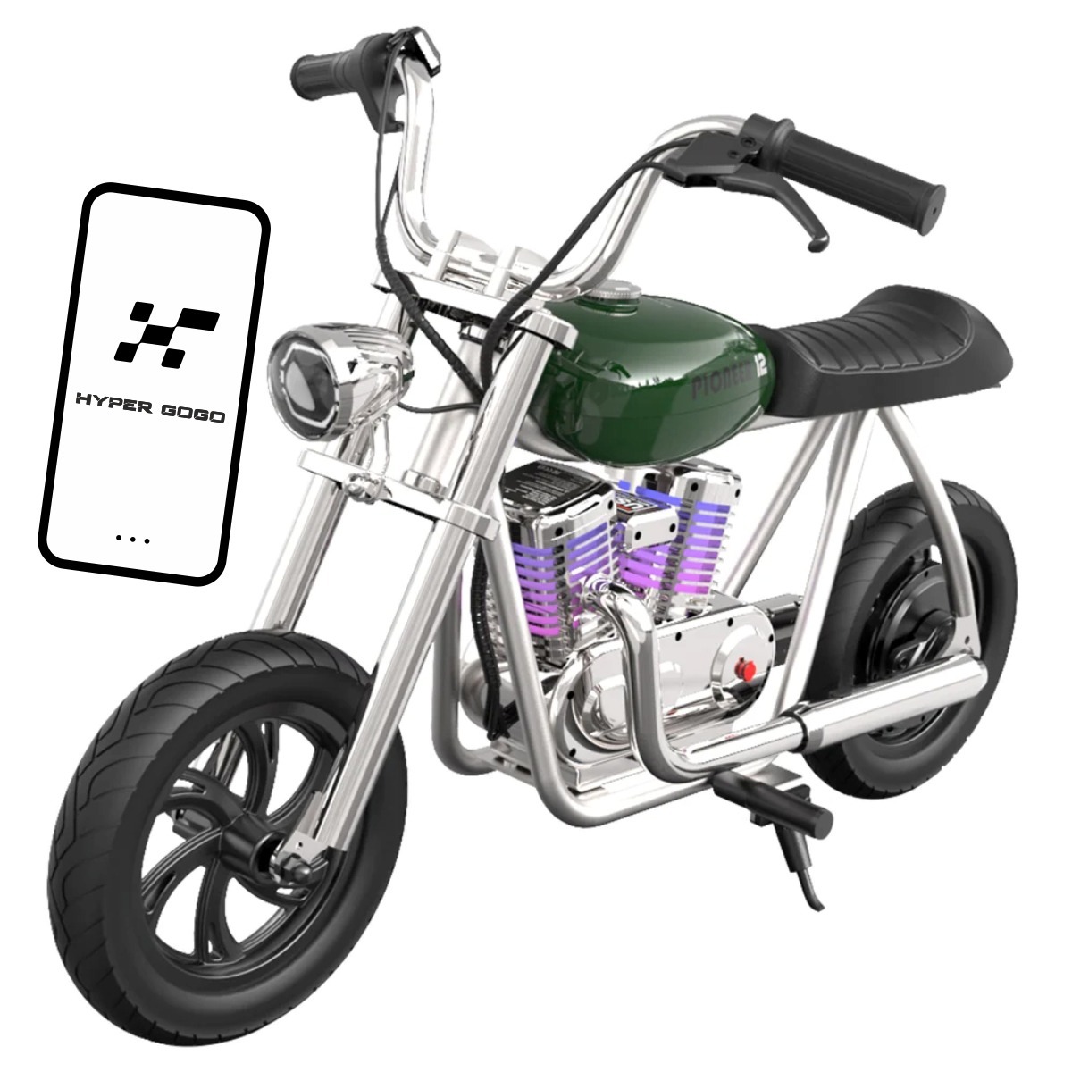 Hyper Gogo Pioneer 12 Plus Detská elektrická motorka s aplikáciou a Bluetooth – Zelená