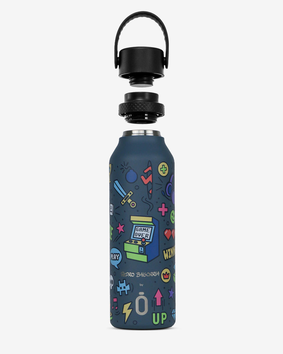 Runbott Mii Nerezová termofľaša s izoláciou – 600ml, Retro Gamer Modrá