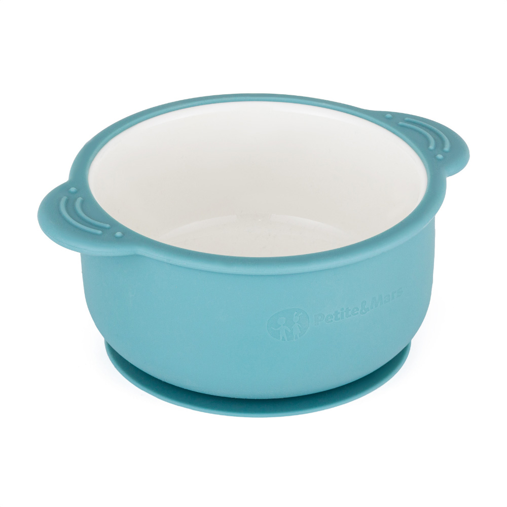 PETITE&MARS Miska keramická so silikonovým obalom Teal Blue
