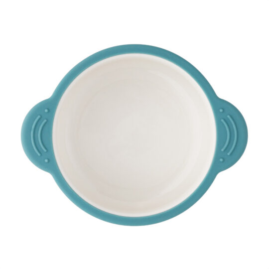 PETITE&MARS Miska keramická so silikonovým obalom Teal Blue