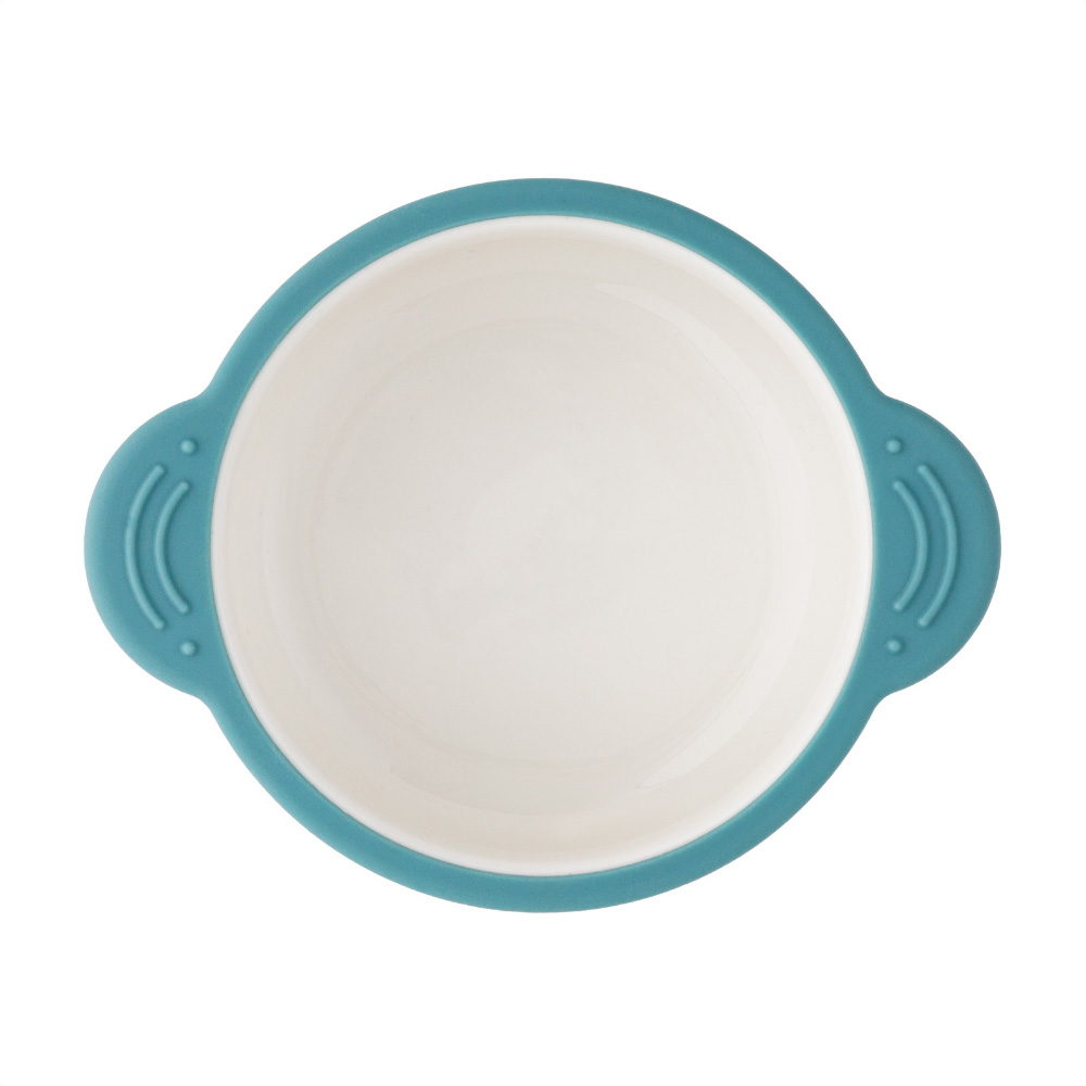 PETITE&MARS Miska keramická so silikonovým obalom Teal Blue