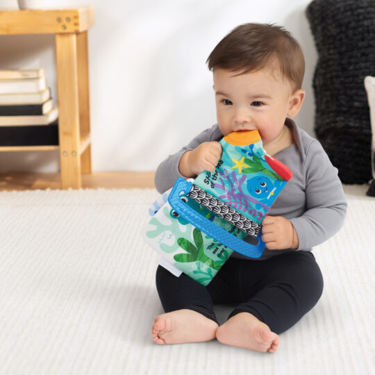 BABY EINSTEIN Knižka mäkká s hryzátkami a textúrami Shades of the Sea™, 0m+